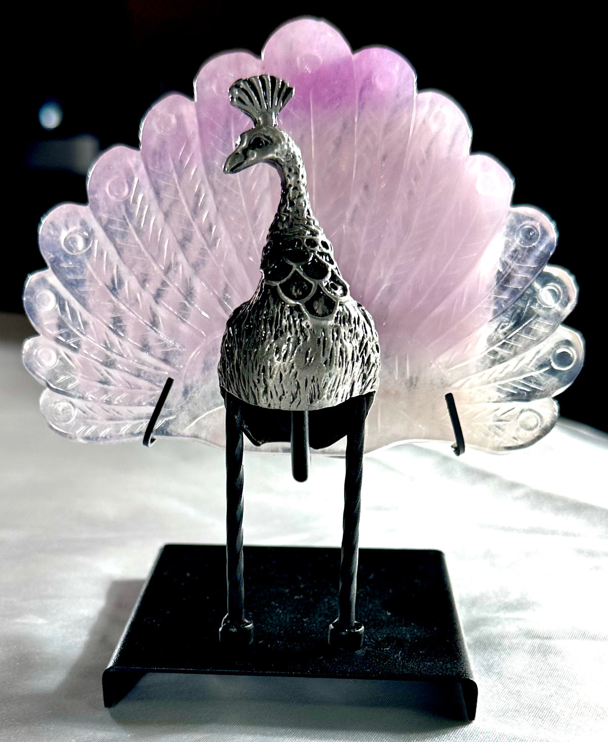 Peacock in fluorite on stand