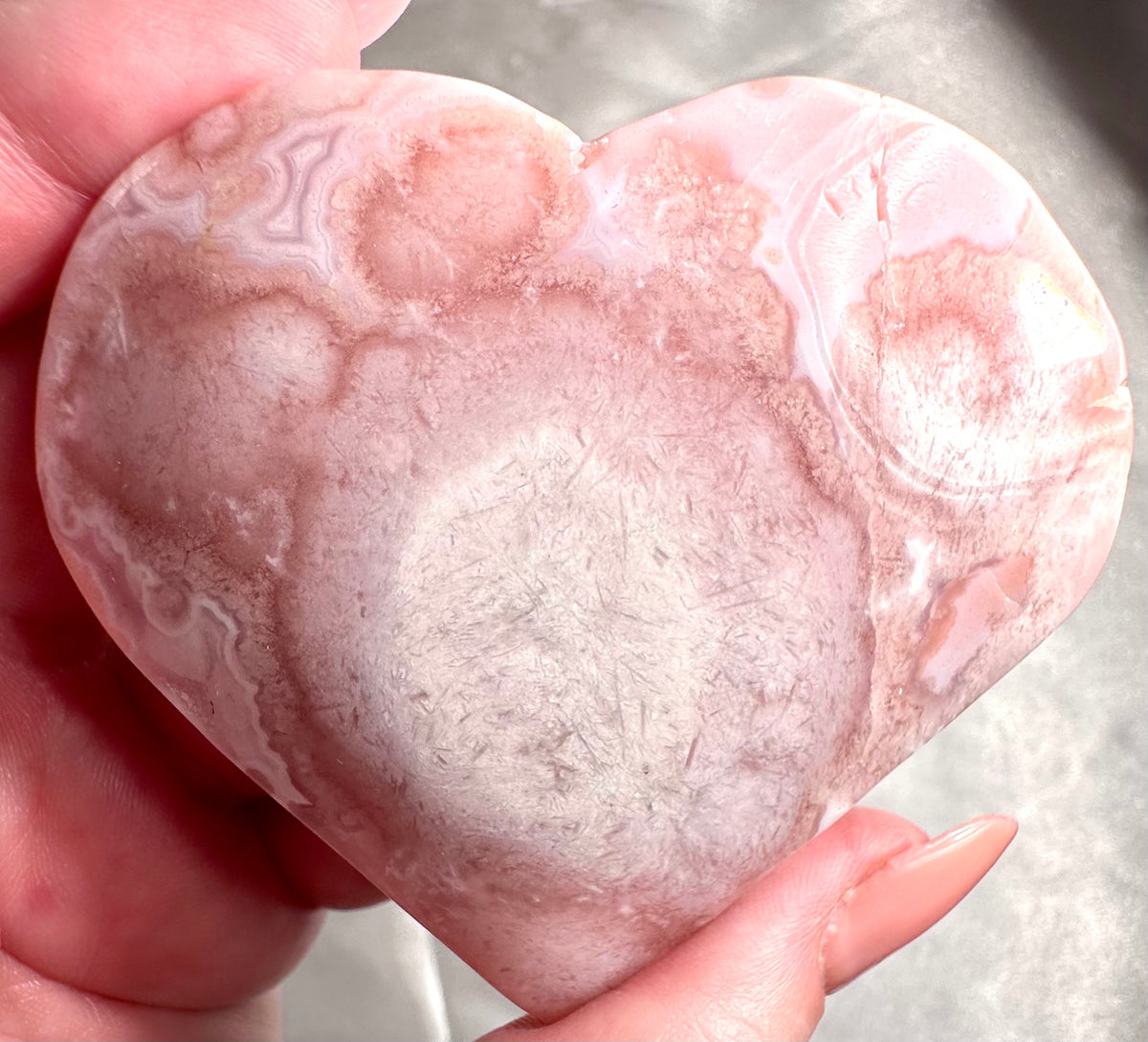 Heart in sakura agate and pink amethyst