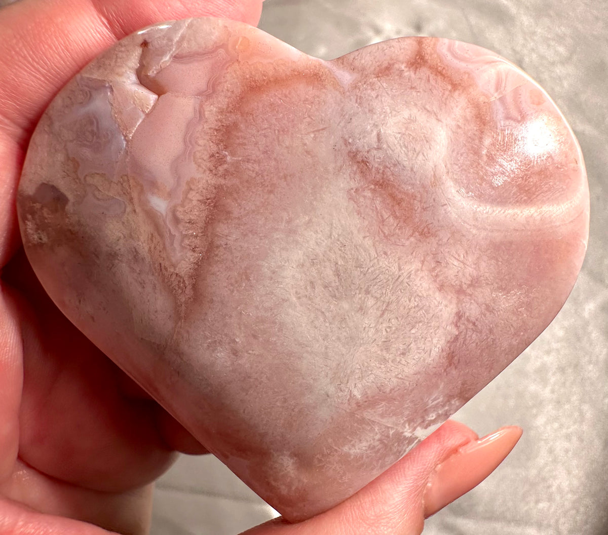 Heart in sakura agate and pink amethyst