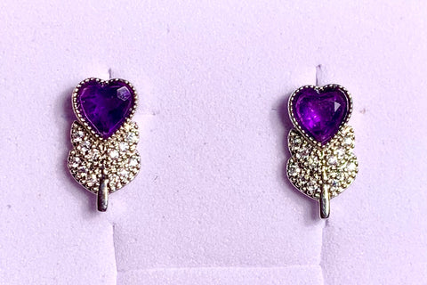 Amethyst earrings with heart and leaf.