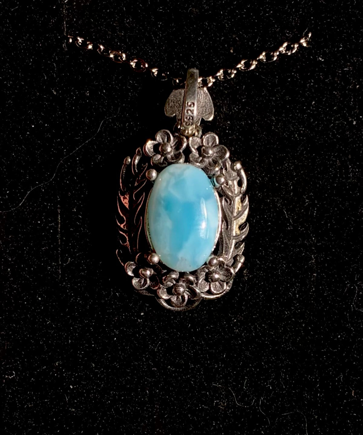 Necklace with larimar pendant (925 silver)