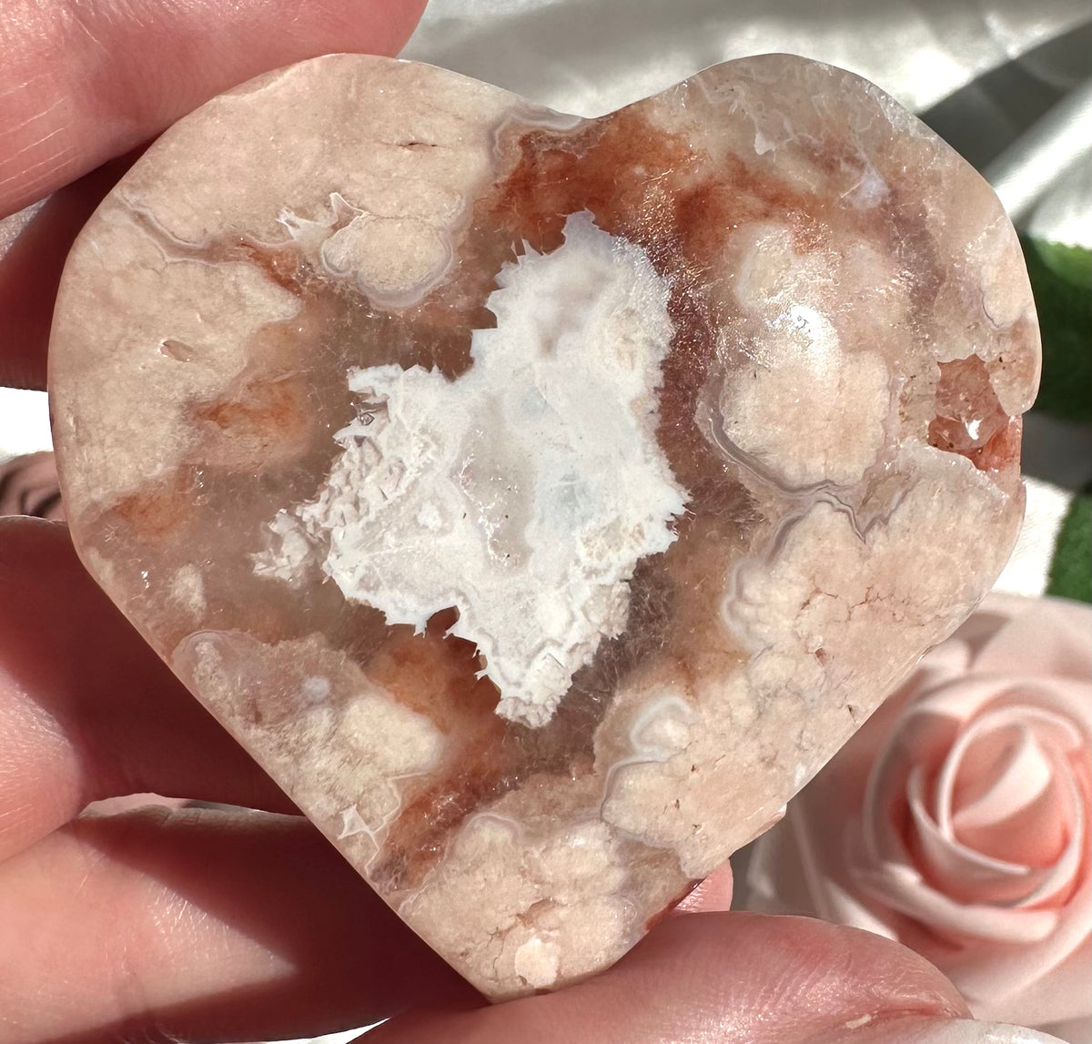 Cuore in ametista rosa ed agata sakura druzy