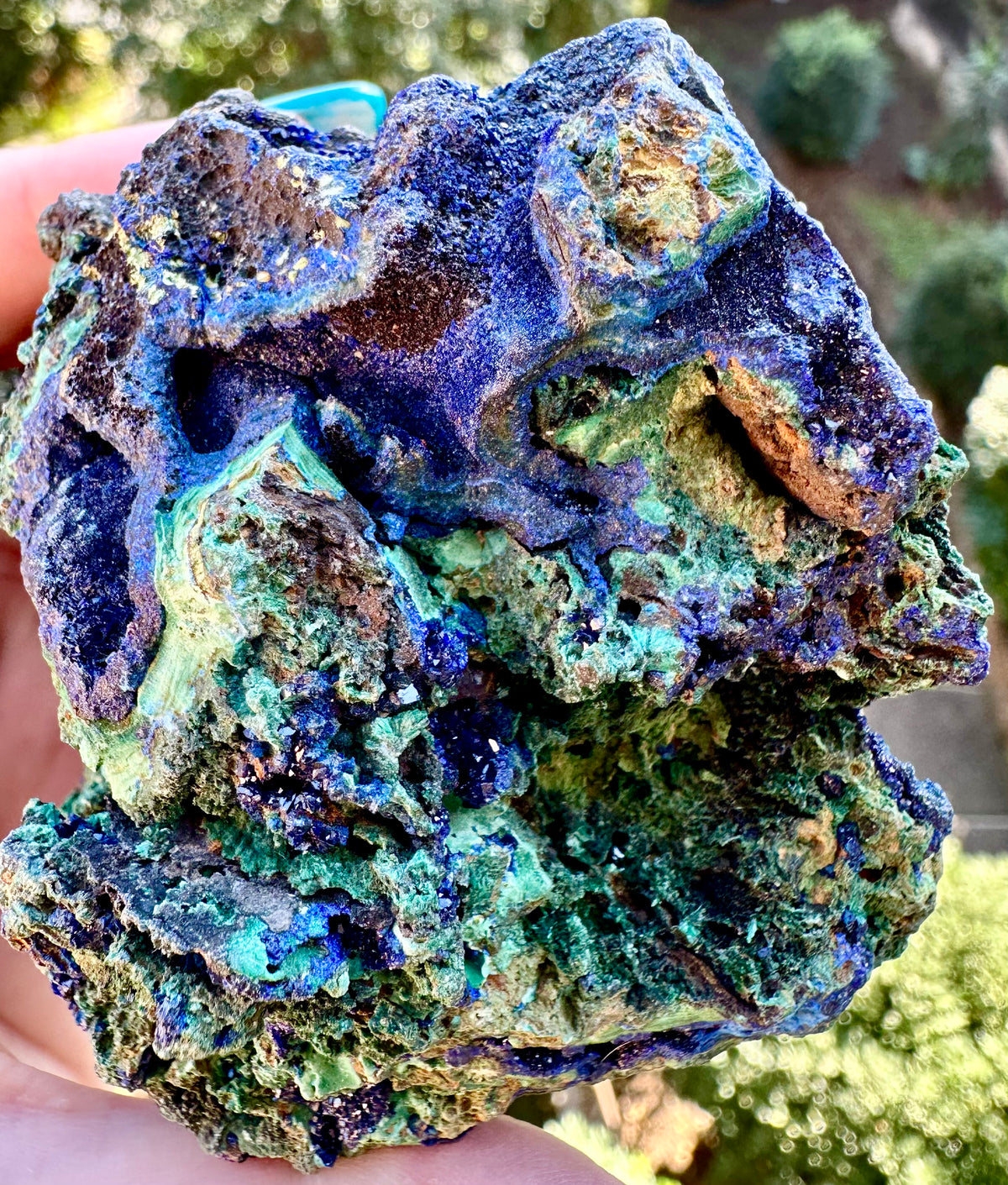 Cluster di azzurrite- malachite grezza