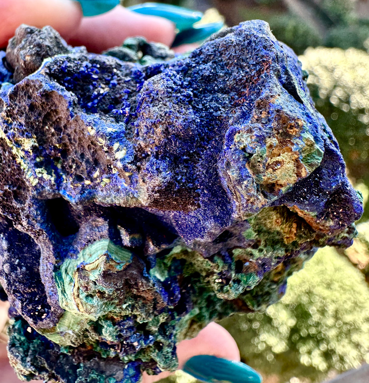 Cluster di azzurrite- malachite grezza