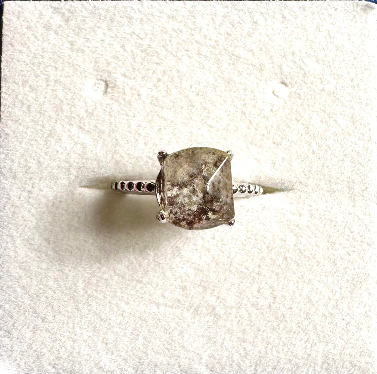 Faceted lodolite quartz ring