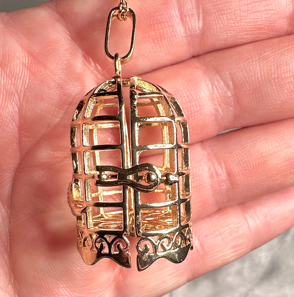 Necklace with bird cage pendant