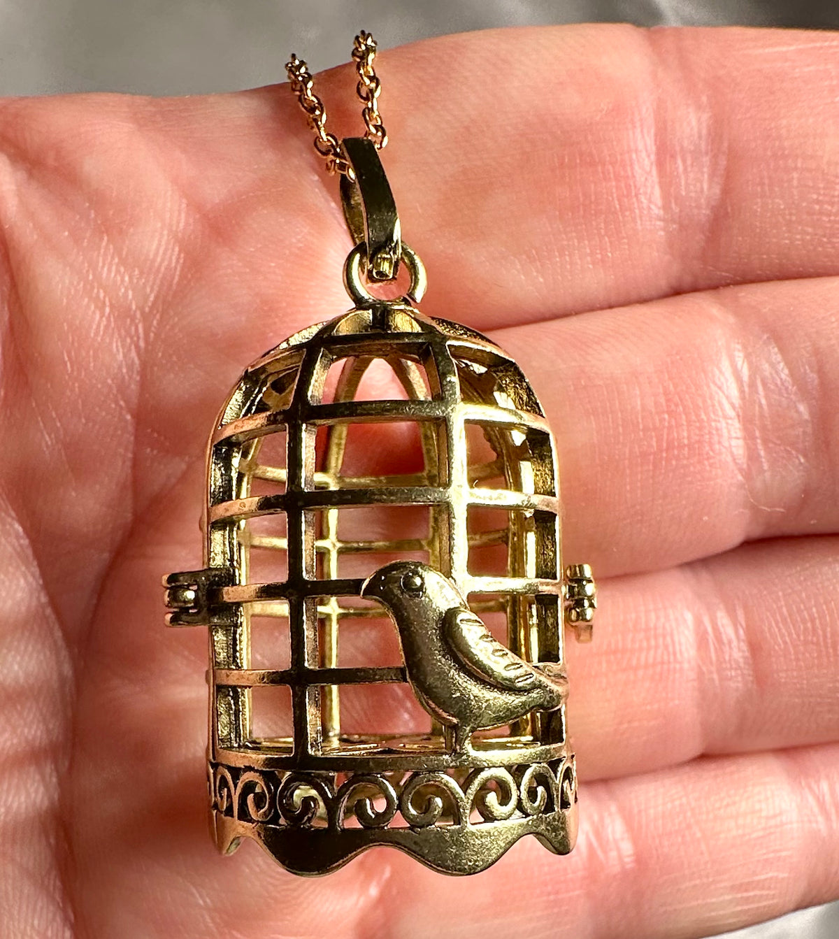 Necklace with bird cage pendant